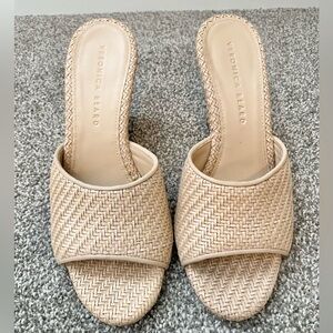 Veronica Beard Tan Woven Wedges